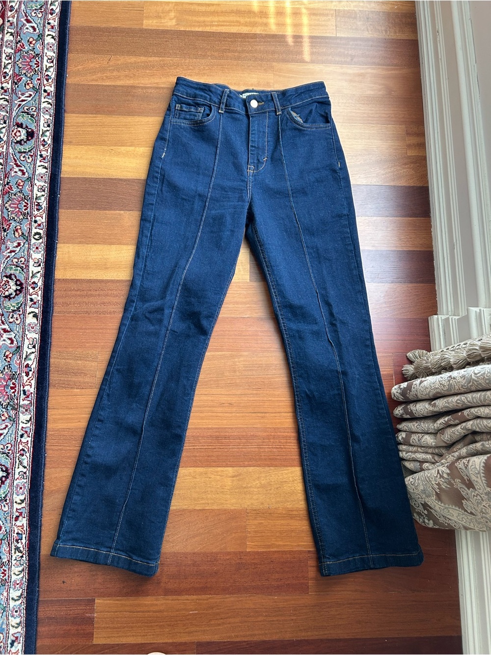 High waist mini boot cut jean